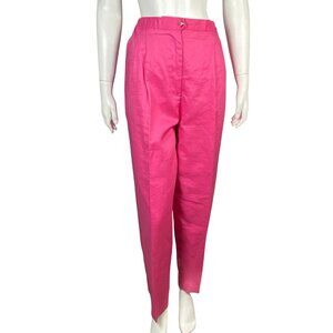 Vintage Ann Gerlin Pants Size 16 High Waist 100% Linen Pleated Front Pink